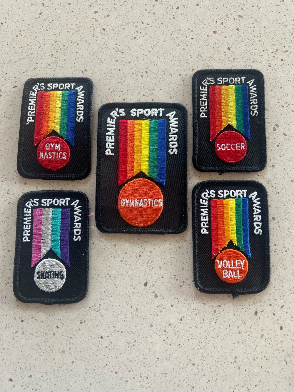 Vintage 5 Premier Sports Awards Black Rainbow Patch Soccer Skating Gymnastics